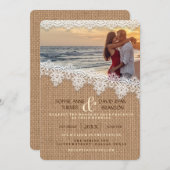 Rustic Burlap Lace Foto Hochzeit Einladung (Vorne/Hinten)