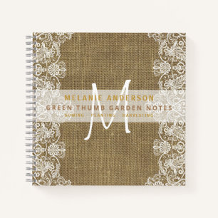 Rustic Burlap Lace Gardeners Journal Vintag Notizblock