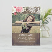 Rustic Burlap Lace Gold Confetti Foto Abschluss Einladung (Stehend Vorderseite)