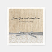 Rustic Burlap Lace Gray Ribbon Wedding Serviette (Vorderseite)