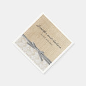 Rustic Burlap Lace Gray Ribbon Wedding Serviette (Ecke)