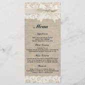 Rustic Burlap & Lace Ivory Wedding Menu Menükarte (Vorderseite)