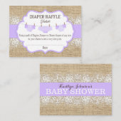Rustic Burlap Lace Lavender Diaper Raffle Ticket Begleitkarte (Vorne/Hinten)