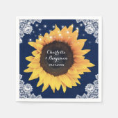 Rustic Burlap Lace Navy Blue und Sunflower Wedding Serviette (Vorderseite)