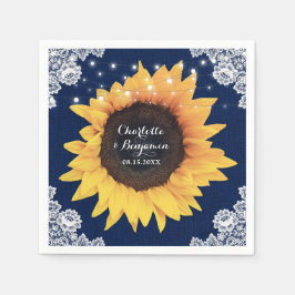 Rustic Burlap Lace Navy Blue und Sunflower Wedding Serviette