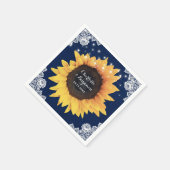 Rustic Burlap Lace Navy Blue und Sunflower Wedding Serviette (Ecke)