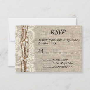 Rustic Burlap Lace Pearls Hochzeit Einladung