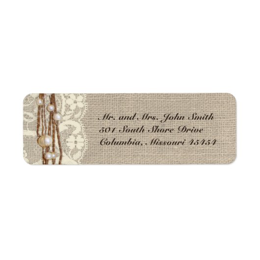 Rustic Burlap Lace Pearls Rücksendeadresse Label (Vorne)