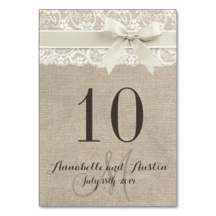 Rustic Burlap Lace Ribbon Wedding Table Card Tischnummer