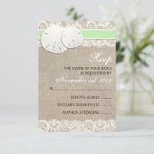 Rustic Burlap Lace RSVP Card am Strand - Green (Stehend Vorderseite)