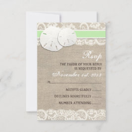 Rustic Burlap Lace RSVP Card am Strand - Green Karte