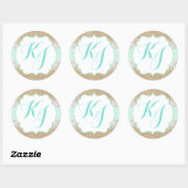 Rustic Burlap Lace Seafoam Baby Shooting Monogram Runder Aufkleber (Blatt)