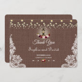 Rustic Burlap Lace String Lights Wedding Vielen Da Dankeskarte (Vorne/Hinten)