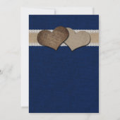 Rustic Burlap Lace Sunflower Navy Blue Wedding Einladung (Rückseite)