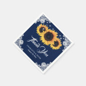 Rustic Burlap Lace Sunflower Navy Blue Wedding Serviette (Ecke)