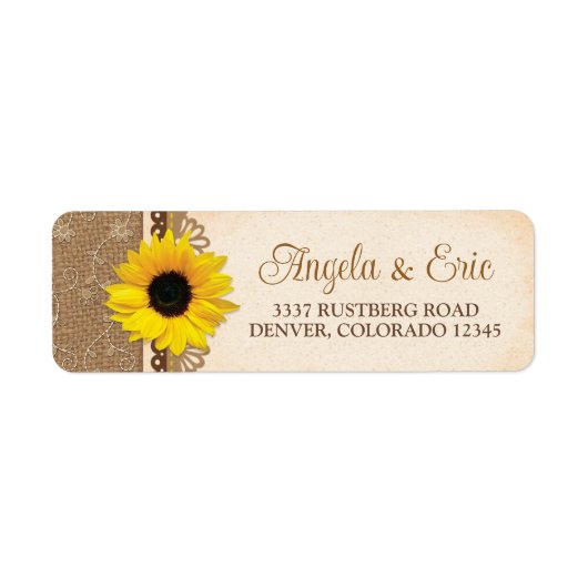 Rustic Burlap Lace Sunflower Wedding Address (Vorne)