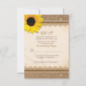 Rustic Burlap Lace Sunflower Wedding RSVP Karte (Vorderseite)