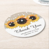 Rustic Burlap Lace Sunflower Wedding Thank You Runder Pappuntersetzer (Angewinkelt)