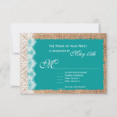 Rustic Burlap Lace Turquoise Wedding RSVP Cards (Vorderseite)