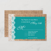 Rustic Burlap Lace Turquoise Wedding RSVP Cards (Vorne/Hinten)