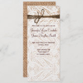 Rustic Burlap Lace Twine Country Wedding Programm (Vorne/Hinten)