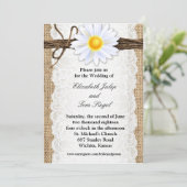 Rustic Burlap Lace Twine Daisy Wedding Einladung (Stehend Vorderseite)