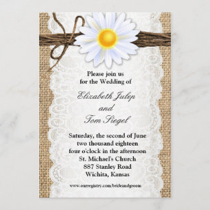Rustic Burlap Lace Twine Daisy Wedding Einladung