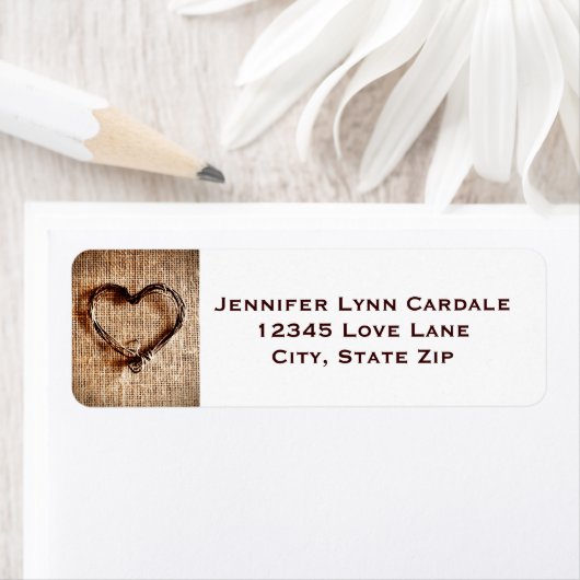Rustic Burlap Lace Twine Heart Address Labels (Insitu)