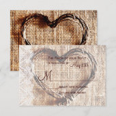 Rustic Burlap Lace Twine Heart Wedding RSVP Card Karte (Vorne/Hinten)