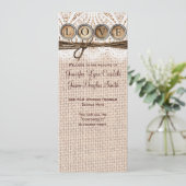 Rustic Burlap Lace Twine LIEBE Wedding Programm (Stehend Vorderseite)