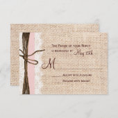 Rustic Burlap Lace Twine Pink Ribbon Wedding RSVP (Vorne/Hinten)