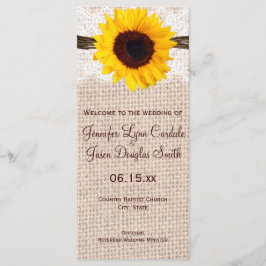 Rustic Burlap Lace Twine Sunflower Wedding Program Programm