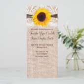 Rustic Burlap Lace Twine Sunflower Wedding Program Programm (Stehend Vorderseite)