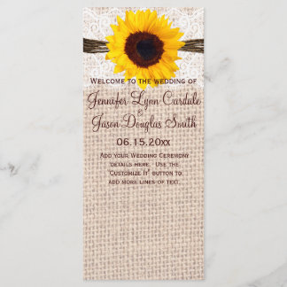 Rustic Burlap Lace Twine Sunflower Wedding Program Programm