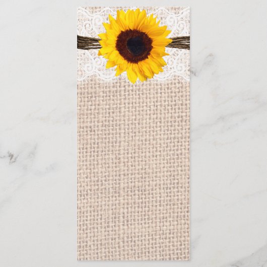 Rustic Burlap Lace Twine Sunflower Wedding Program Programm (Rückseite)