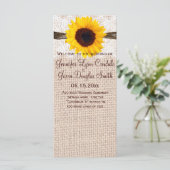 Rustic Burlap Lace Twine Sunflower Wedding Program Programm (Stehend Vorderseite)