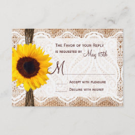 Rustic Burlap Lace Twine Sunflower Wedding RSVP