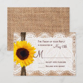 Rustic Burlap Lace Twine Sunflower Wedding RSVP Karte (Vorne/Hinten)