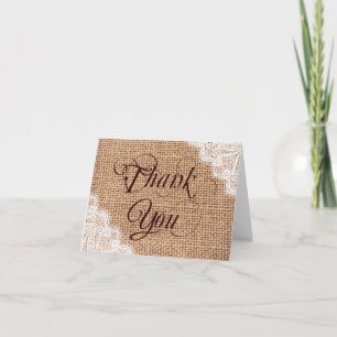 Rustic Burlap Lace Wedding Dankeschön Karten