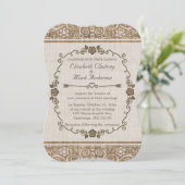 Rustic Burlap Lace Wedding Einladung (Stehend Vorderseite)