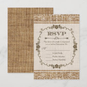 Rustic Burlap Lace Wedding RSVP Karte (Vorne/Hinten)