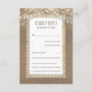 Rustic Burlap Lace Wedding RSVP Karte