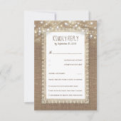 Rustic Burlap Lace Wedding RSVP Karte (Vorderseite)