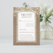 Rustic Burlap Lace Wedding RSVP Karte (Stehend Vorderseite)