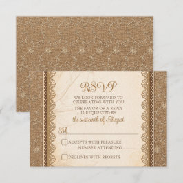 Rustic Burlap Lace Wedding RSVP Karte