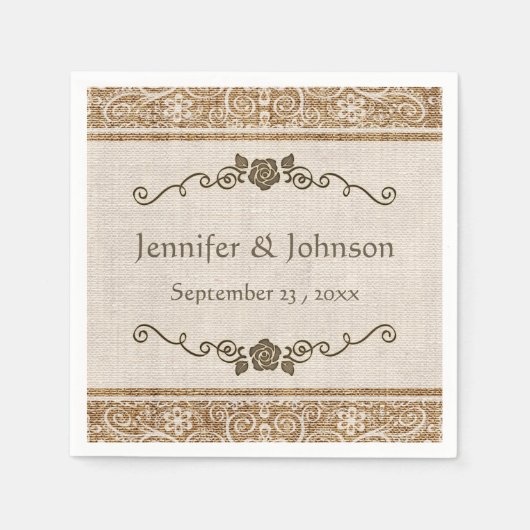 Rustic Burlap Lace Wedding Serviette (Vorderseite)