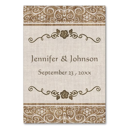 Rustic Burlap Lace - Wedding Tischnummer Card (Rückseite)