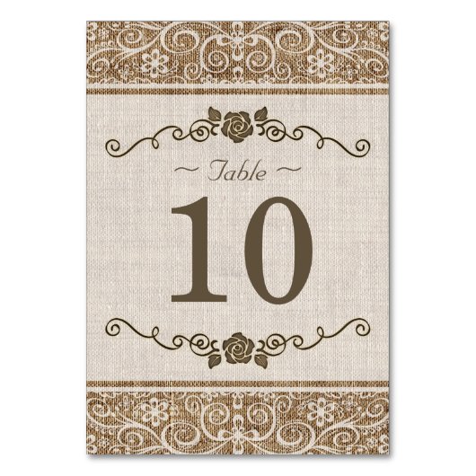 Rustic Burlap Lace - Wedding Tischnummer Card (Vorderseite)