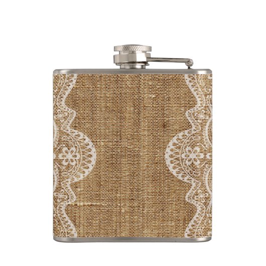 Rustic Burlap Lace Wedding Trauzeuge Flachmann (Rückseite)