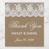 Rustic Burlap Lace Wedding Wine & Sparkling Wine L Weinetikett (Einzelnes Label)